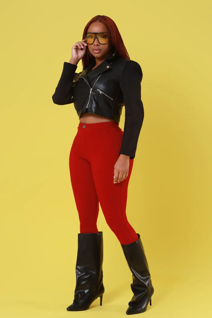 Super Swank High Waist Stretchy Jeans - Burgundy