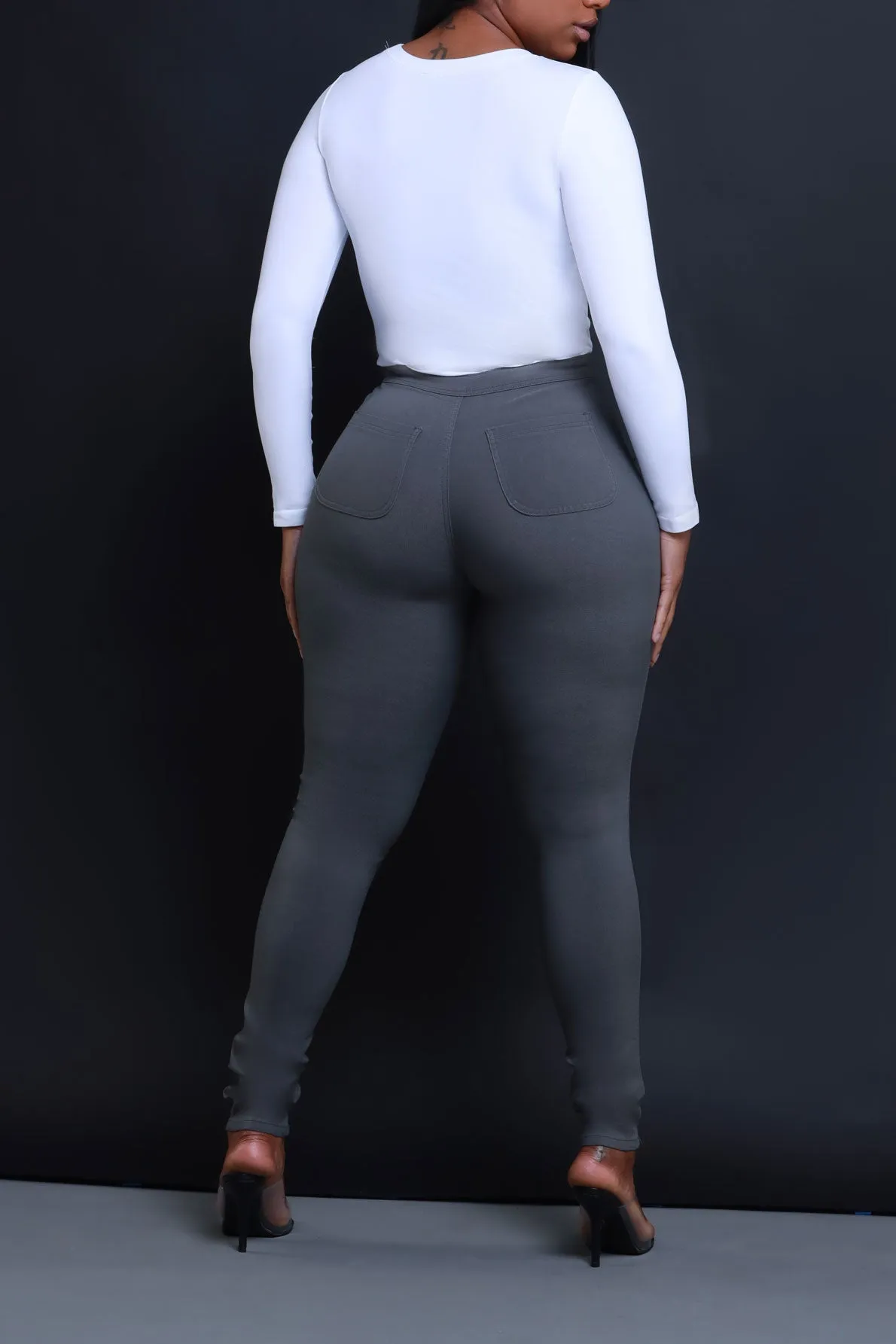 Super Swank High Waist Stretchy Jeans - Charcoal