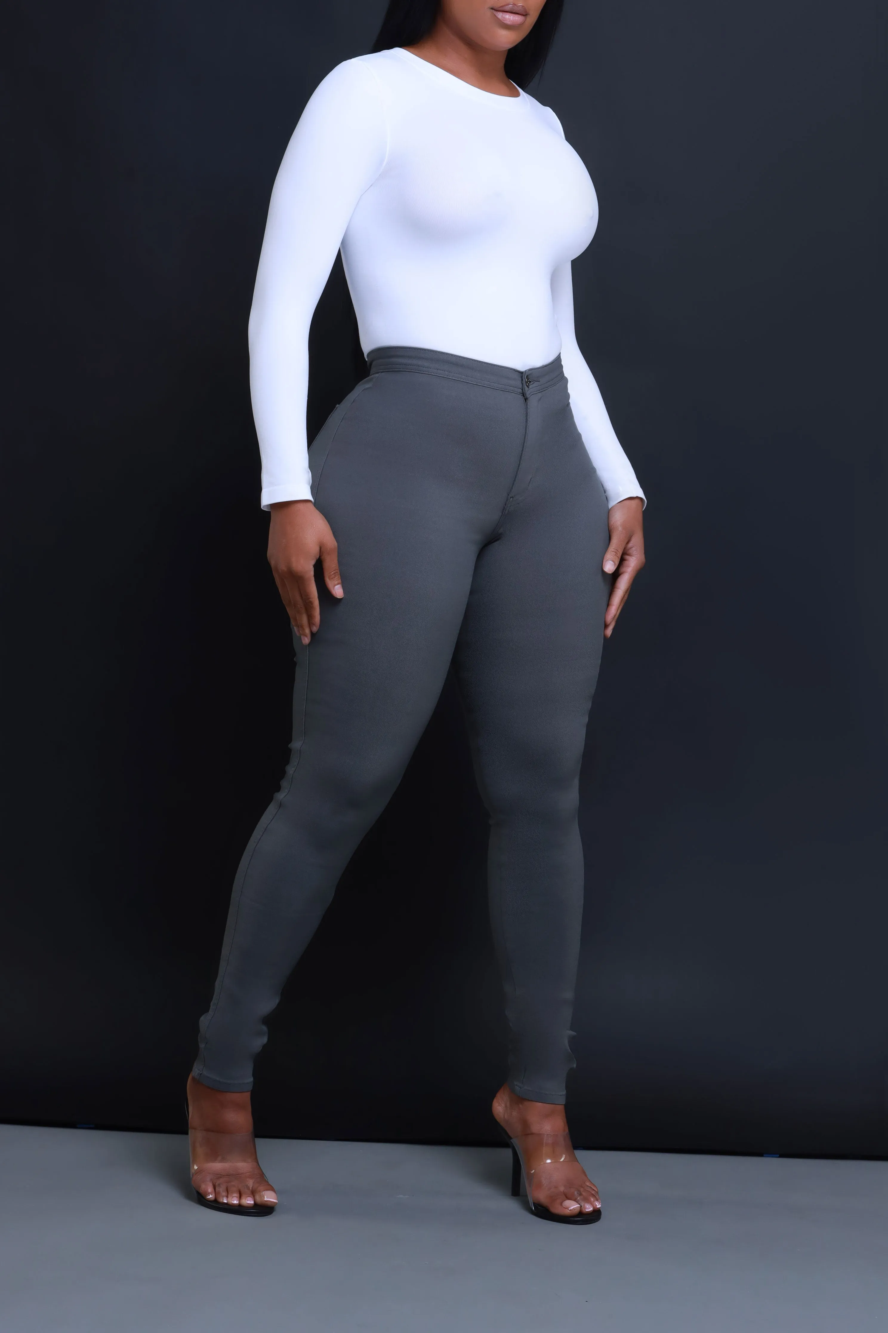 Super Swank High Waist Stretchy Jeans - Charcoal