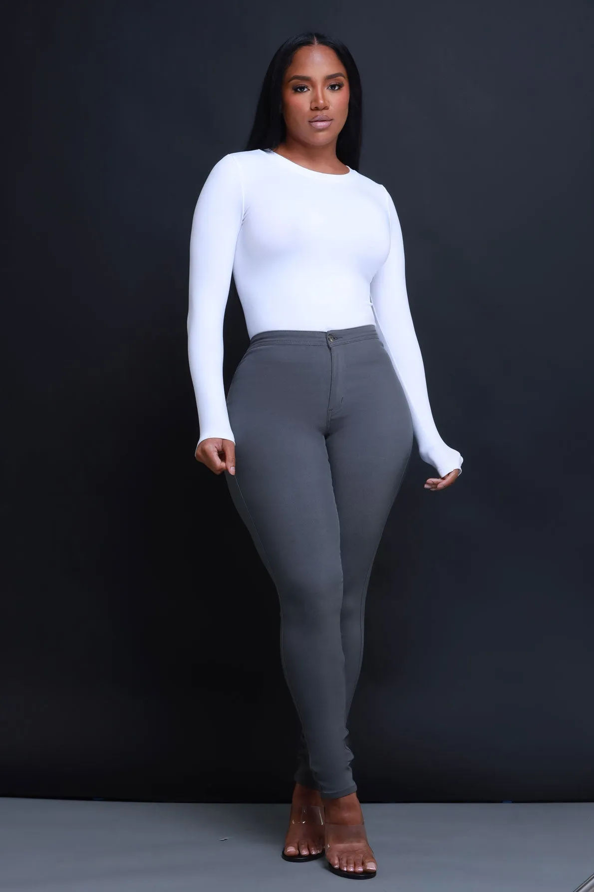 Super Swank High Waist Stretchy Jeans - Charcoal