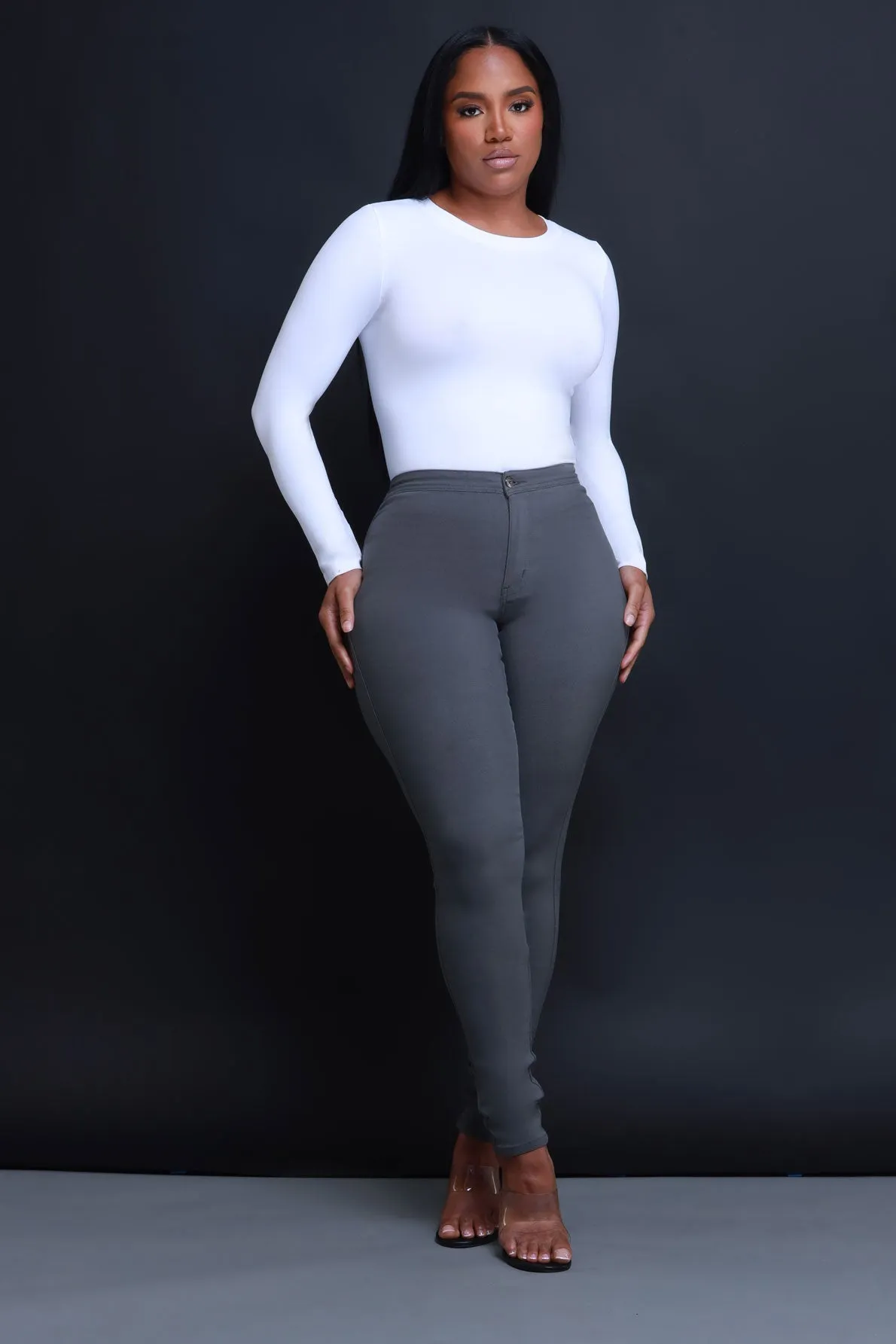 Super Swank High Waist Stretchy Jeans - Charcoal