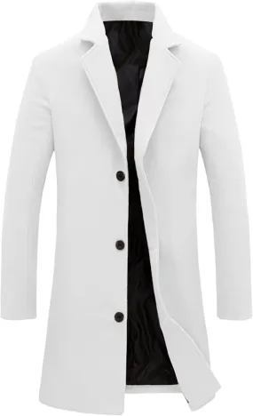 Tanming Mens Black Trench Coat Notched Lapel Single Breasted Long Peacoat Overcoat