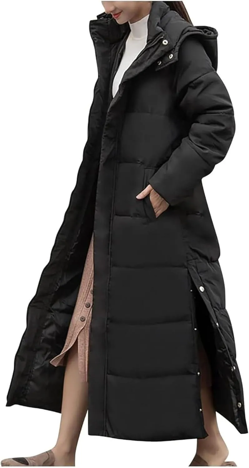 Thickened Maxi Down Jackets for Women's,Hooded Long Down Jacket Winter Parka Puffer Coat
