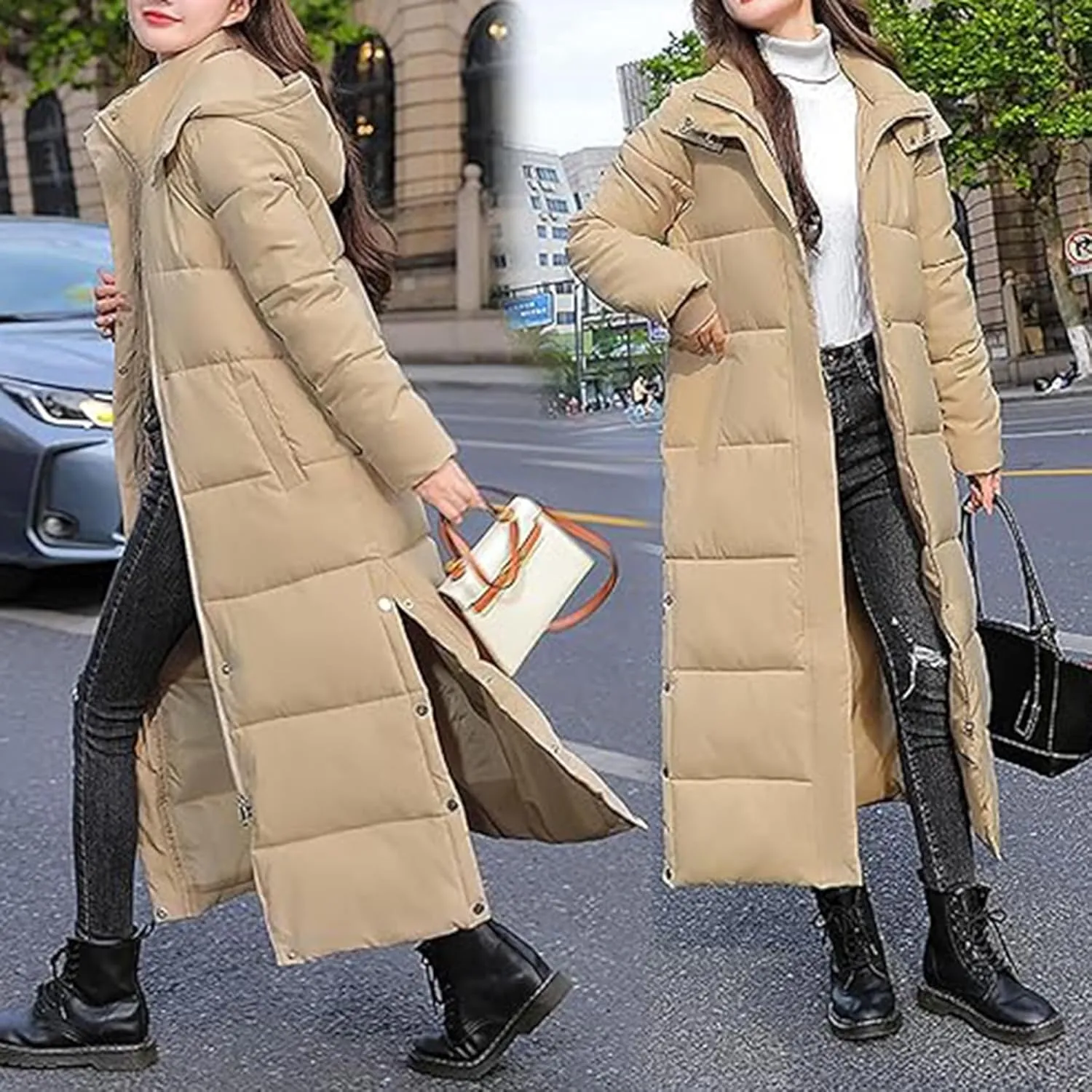 Thickened Maxi Down Jackets for Women's,Hooded Long Down Jacket Winter Parka Puffer Coat