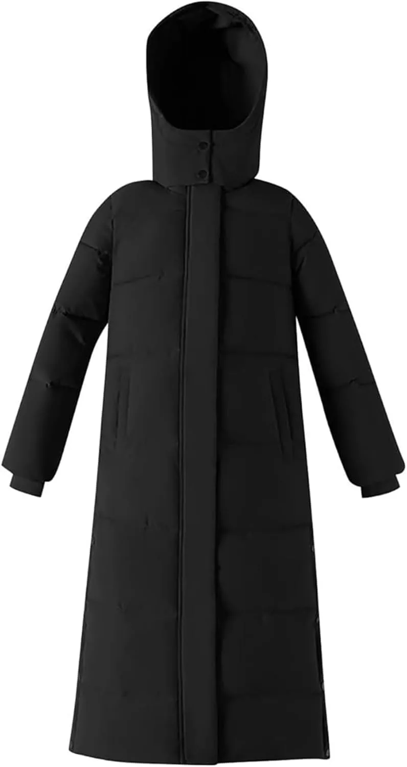 Thickened Maxi Down Jackets for Women's,Hooded Long Down Jacket Winter Parka Puffer Coat