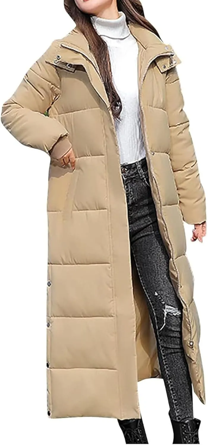 Thickened Maxi Down Jackets for Women's,Hooded Long Down Jacket Winter Parka Puffer Coat