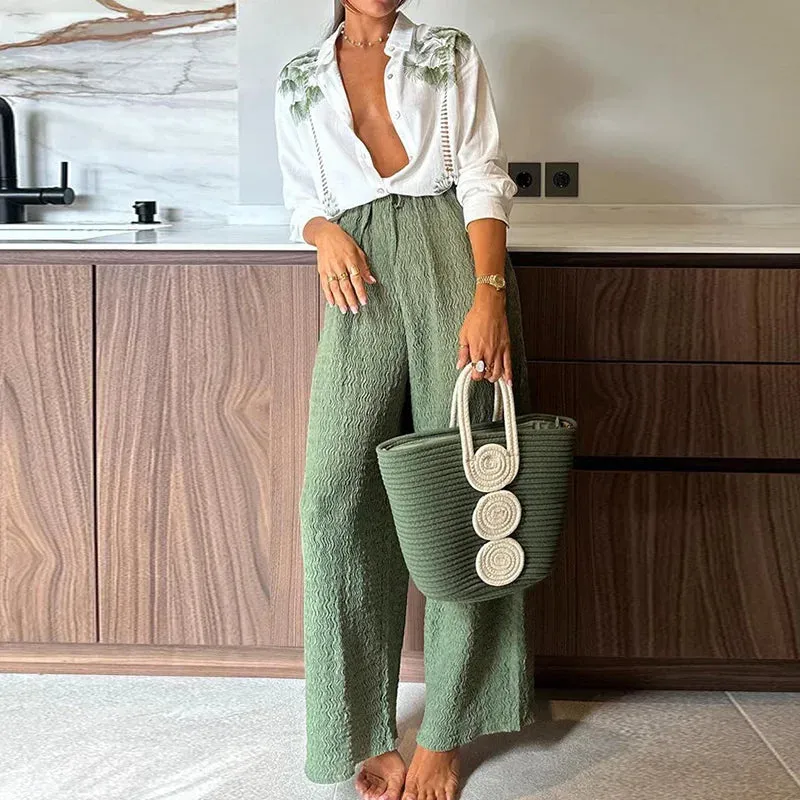 UAKISS  -  Women Spring Summer Straight Pants Printing Outfit, Single-Breasted Cardigan Top Matching Sets, 2024 Casual Fashion Ladies Suits