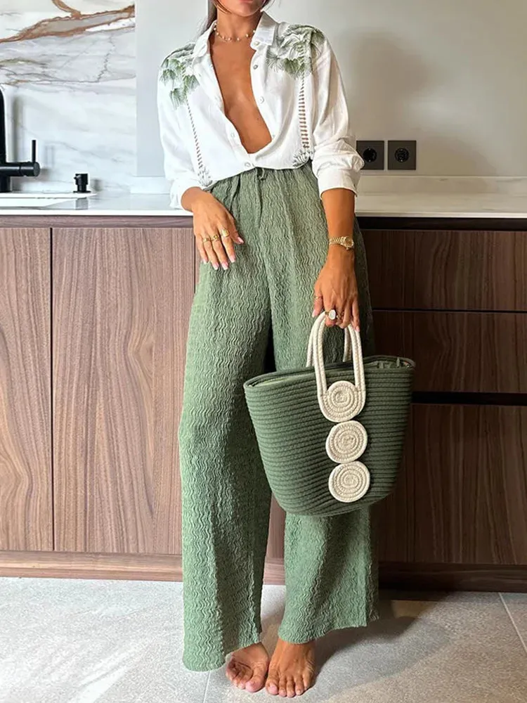 UAKISS  -  Women Spring Summer Straight Pants Printing Outfit, Single-Breasted Cardigan Top Matching Sets, 2024 Casual Fashion Ladies Suits