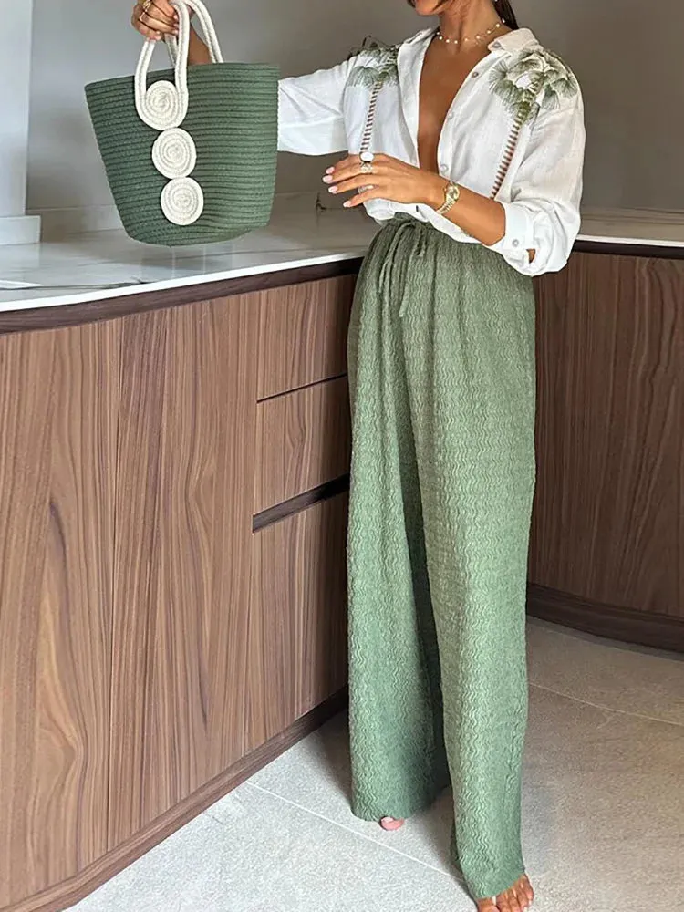 UAKISS  -  Women Spring Summer Straight Pants Printing Outfit, Single-Breasted Cardigan Top Matching Sets, 2024 Casual Fashion Ladies Suits