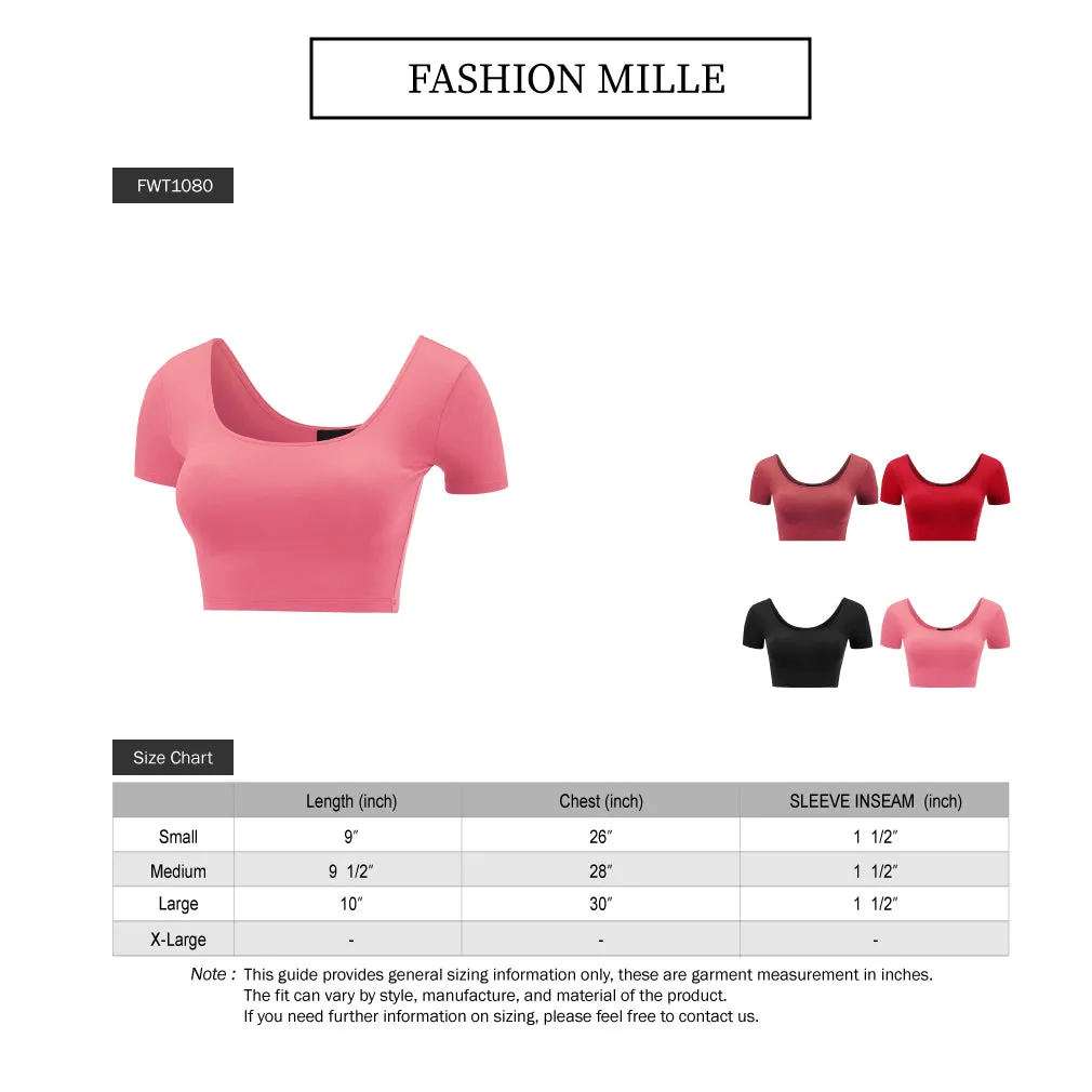 Women's Basic Scoop Neck Short Sleeve Crop Top Shirt (FWT1080)