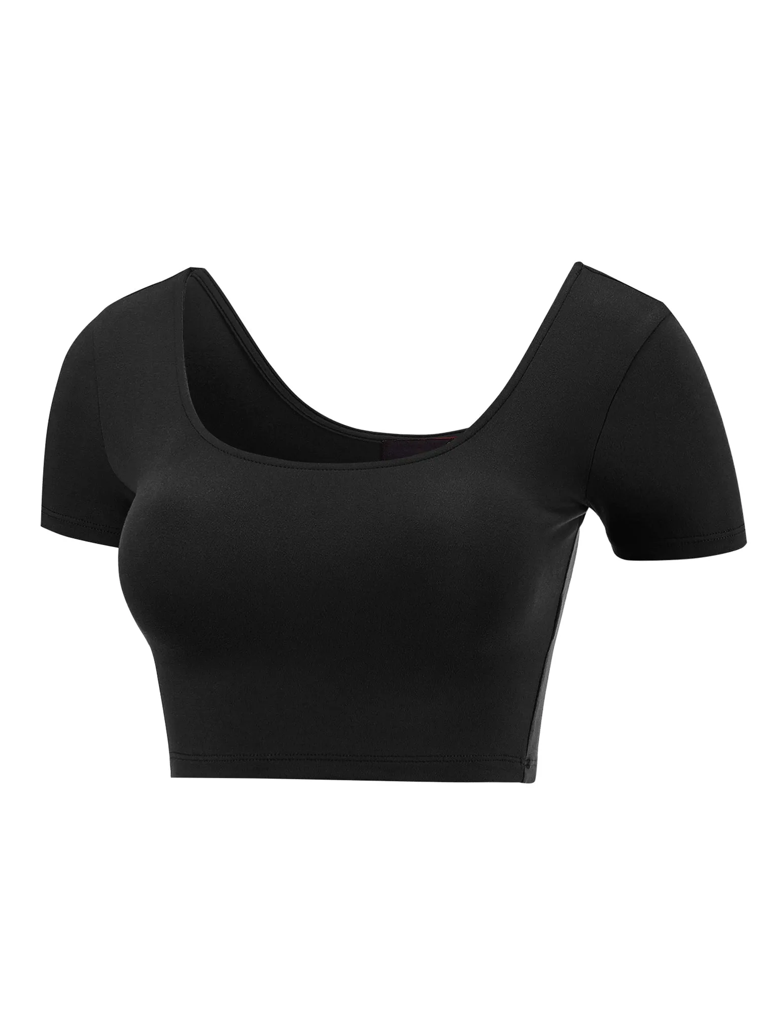 Women's Basic Scoop Neck Short Sleeve Crop Top Shirt (FWT1080)