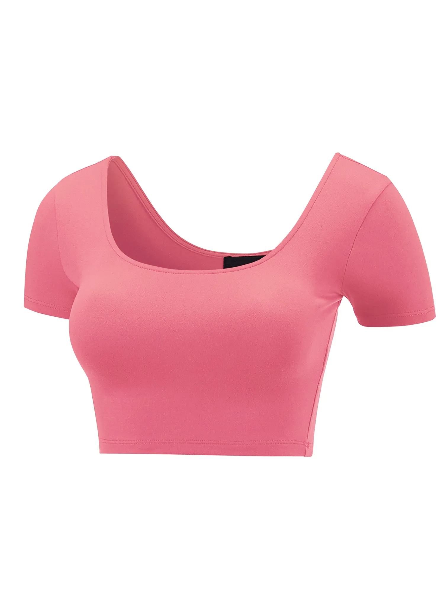 Women's Basic Scoop Neck Short Sleeve Crop Top Shirt (FWT1080)