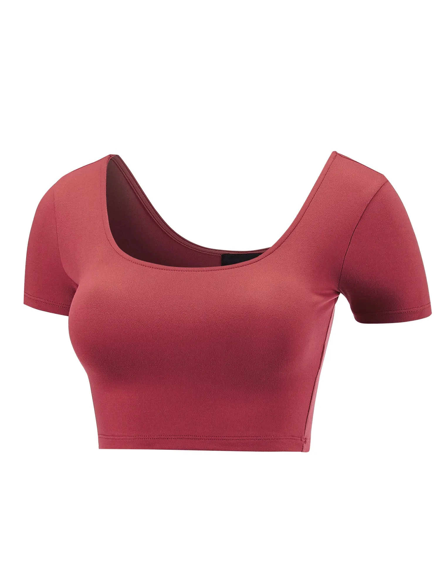Women's Basic Scoop Neck Short Sleeve Crop Top Shirt (FWT1080)