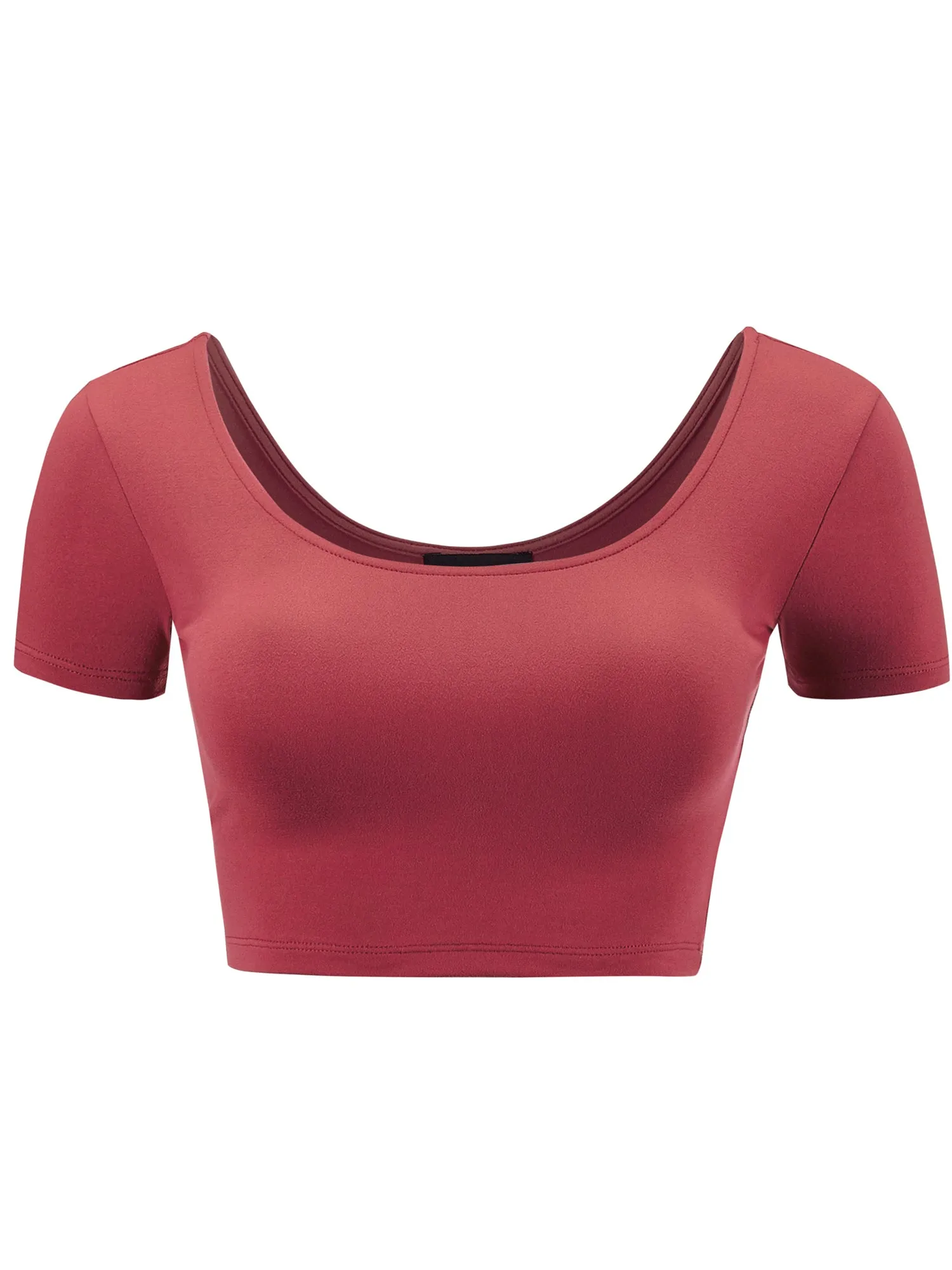 Women's Basic Scoop Neck Short Sleeve Crop Top Shirt (FWT1080)