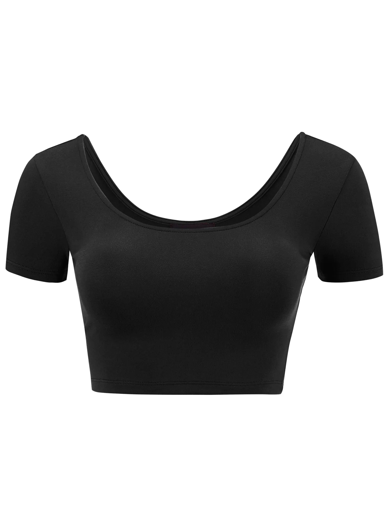 Women's Basic Scoop Neck Short Sleeve Crop Top Shirt (FWT1080)