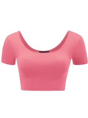 Women's Basic Scoop Neck Short Sleeve Crop Top Shirt (FWT1080)