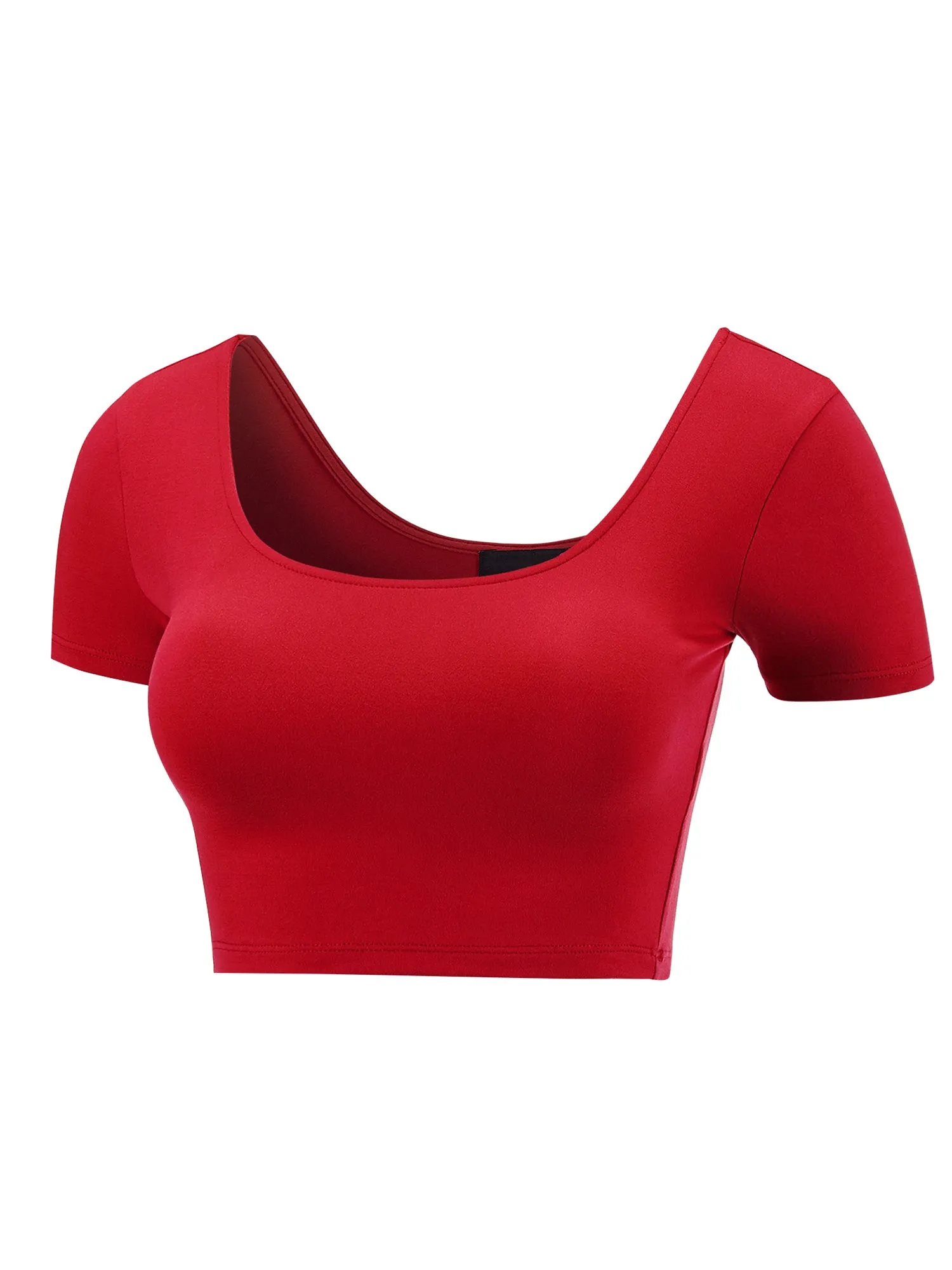 Women's Basic Scoop Neck Short Sleeve Crop Top Shirt (FWT1080)
