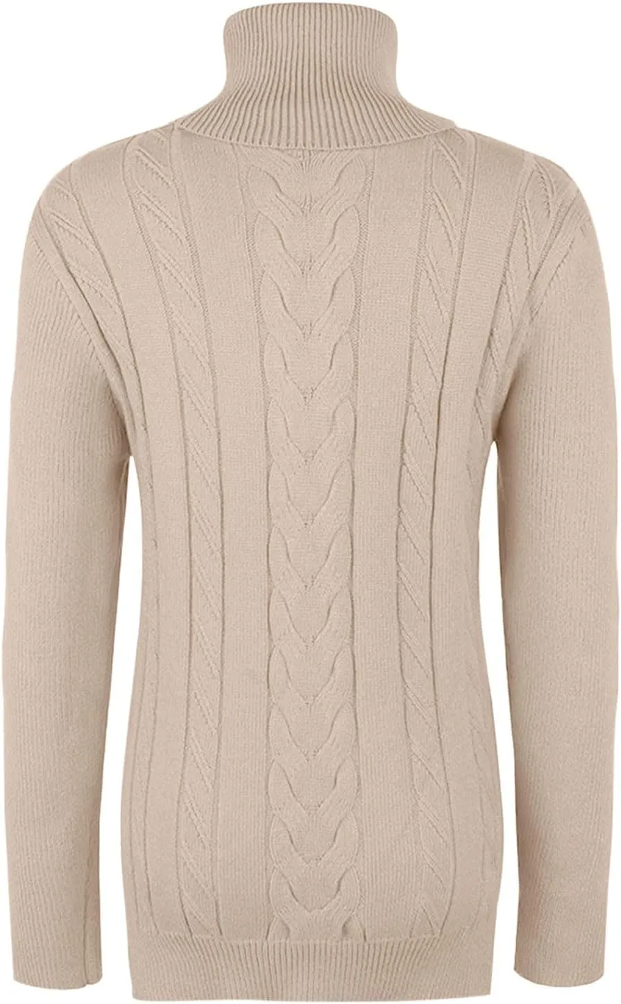Women's Fall Winter Casual Trendy Turtleneck Long Sleeve Cable Knit Sweater