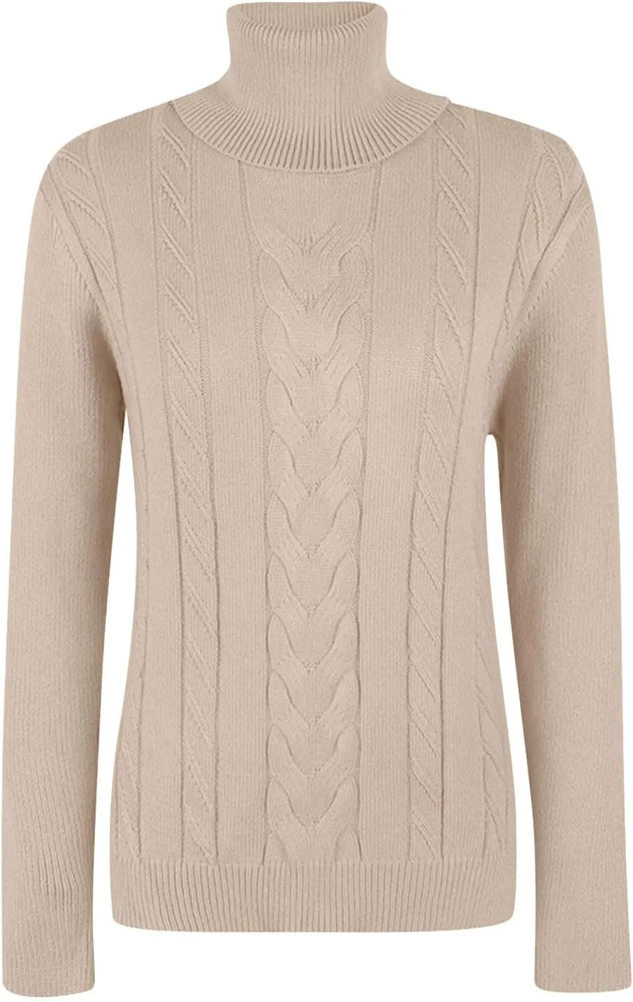Women's Fall Winter Casual Trendy Turtleneck Long Sleeve Cable Knit Sweater