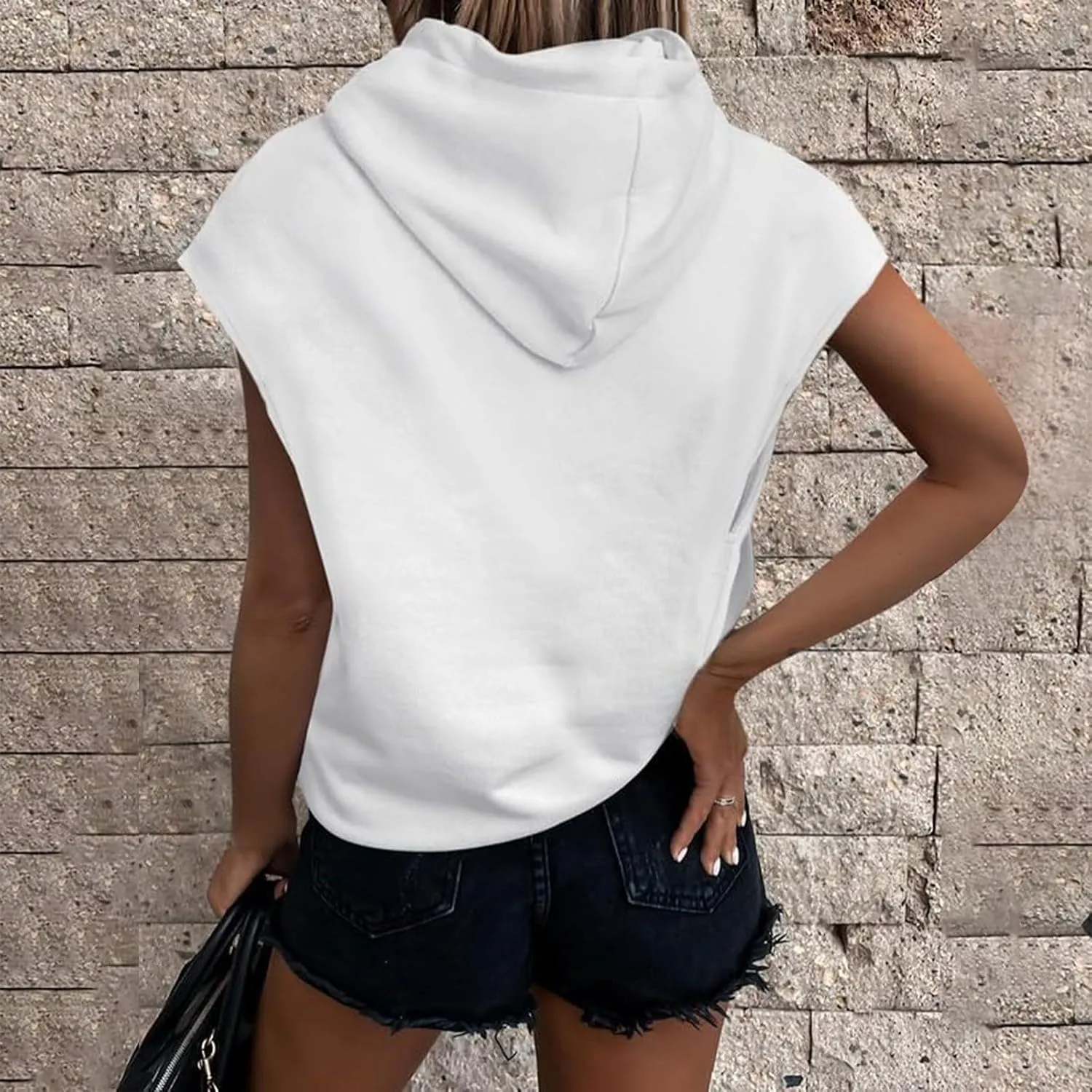 Women's Hoodies Casual Short Sleeve Drawstring Lightweight sports Hooded Sweatshirt Loose Pullover Tops with Pocket