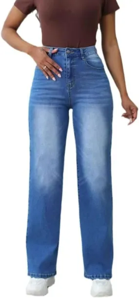 Women's Jeans High Waisted Straight Wide Leg Stretchy Loose Denim Pants
