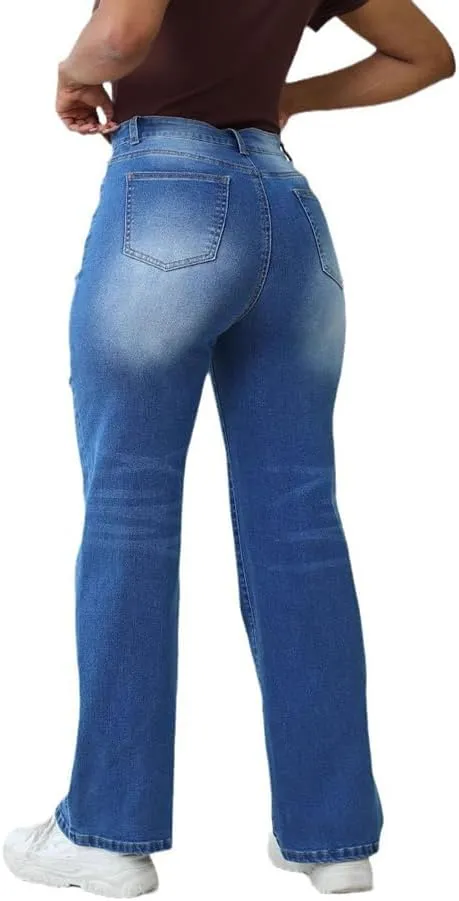Women's Jeans High Waisted Straight Wide Leg Stretchy Loose Denim Pants